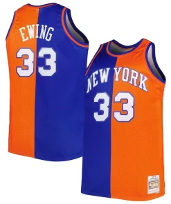 Patrick Ewing Authentique New York Knicks Big & Tall Hardwood Classics 1991/92 Split Swingman Jersey Blue/Orange