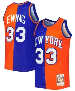 Patrick Ewing New York Knicks Hardwood Classics 1991/92 Split Swingman Jersey Blue/Orange Incontournable
