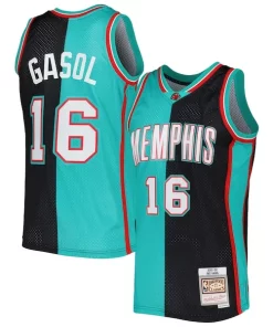 Pau Gasol Memphis Personalisable Grizzlies Hardwood Classics 2001/02 Split Swingman Jersey Black/Turquoise