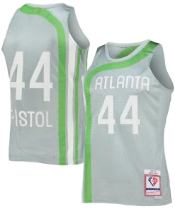 Pete Maravich Stylish Atlanta Hawks 75th Anniversary 1971/72 Hardwood Classics Swingman Jersey Silver
