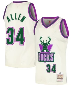 Ray Allen Commémoratif Milwaukee Bucks Chainstitch Swingman Jersey Cream