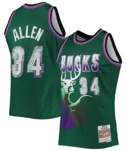 Ray Allen Milwaukee Bucks 1996/97 Hardwood Classics NBA 75th Confortable Anniversary Diamond Swingman Jersey Green