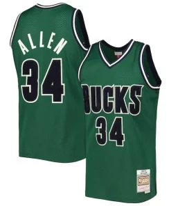 Ray Allen Milwaukee Bucks 2000/01 Hardwood Classics Off Court Swingman Jersey Hunter Bold Green