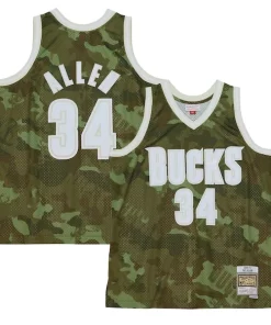 Ray Allen Milwaukee Notable Bucks Hardwood Classics 2000/01 Ghost Green Swingman Jersey Camo