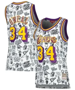 Shaquille O'Neal Los Angeles Lakers Women's 1996 Doodle Swingman Jersey White Exceptionnel