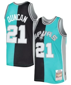 Tim Duncan San Antonio Collectible Spurs Hardwood Classics 1998/99 Split Swingman Jersey Black/Teal