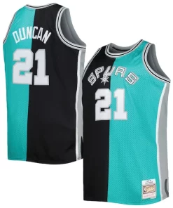 Tim Duncan San Antonio Spurs Big & Tall Hardwood Luxueux Classics 1998/99 Split Swingman Jersey Black/Teal