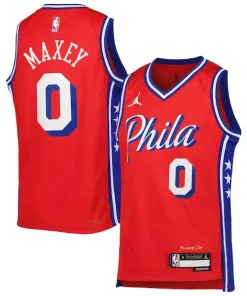 Tyrese Maxey Philadelphia 76ers Premium Jordan Brand Youth Swingman Jersey Statement Edition Red