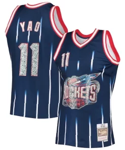 Yao Ming Houston Rockets 2002/03 Hardwood Classics NBA Moderne 75th Anniversary Diamond Swingman Jersey Navy